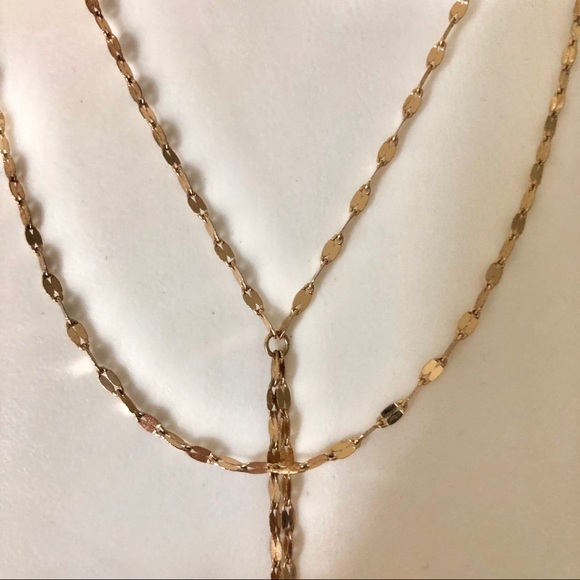 Gold Tone Double Chain Drop Lariat Necklace - Picture 8 of 10